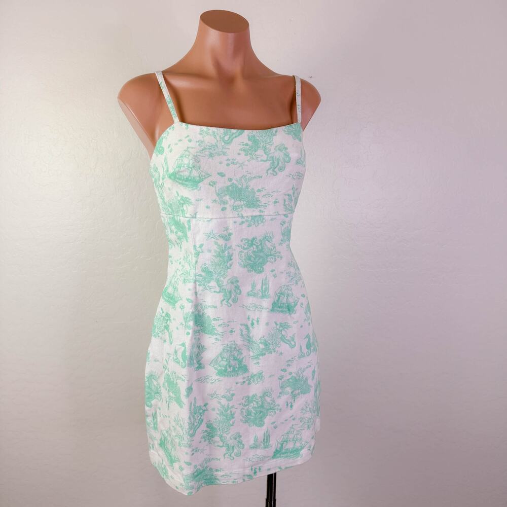 Coquette Just Sea Sleeveless Mini Dress Seafoam Mermaid Novelty Toile sz 10 NWT